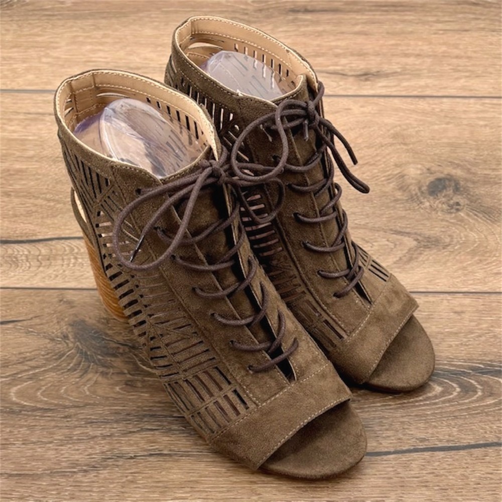 Sam Edelman Rocco Women's Size 9 Brown Lace Up Cutout Open Toe Heeled Booties‎